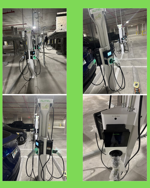 26 7.6kWh Level 2 Autel EV Chargers Installed in Wynwood Miami with cable management pedestals